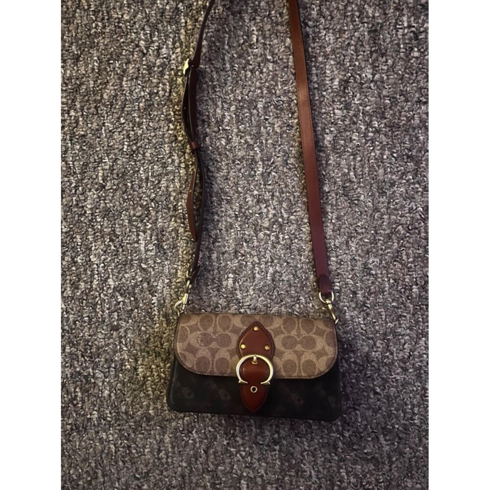 Coach Two-Tone Signature Canvas Crossbody in Brown and Dark Brown